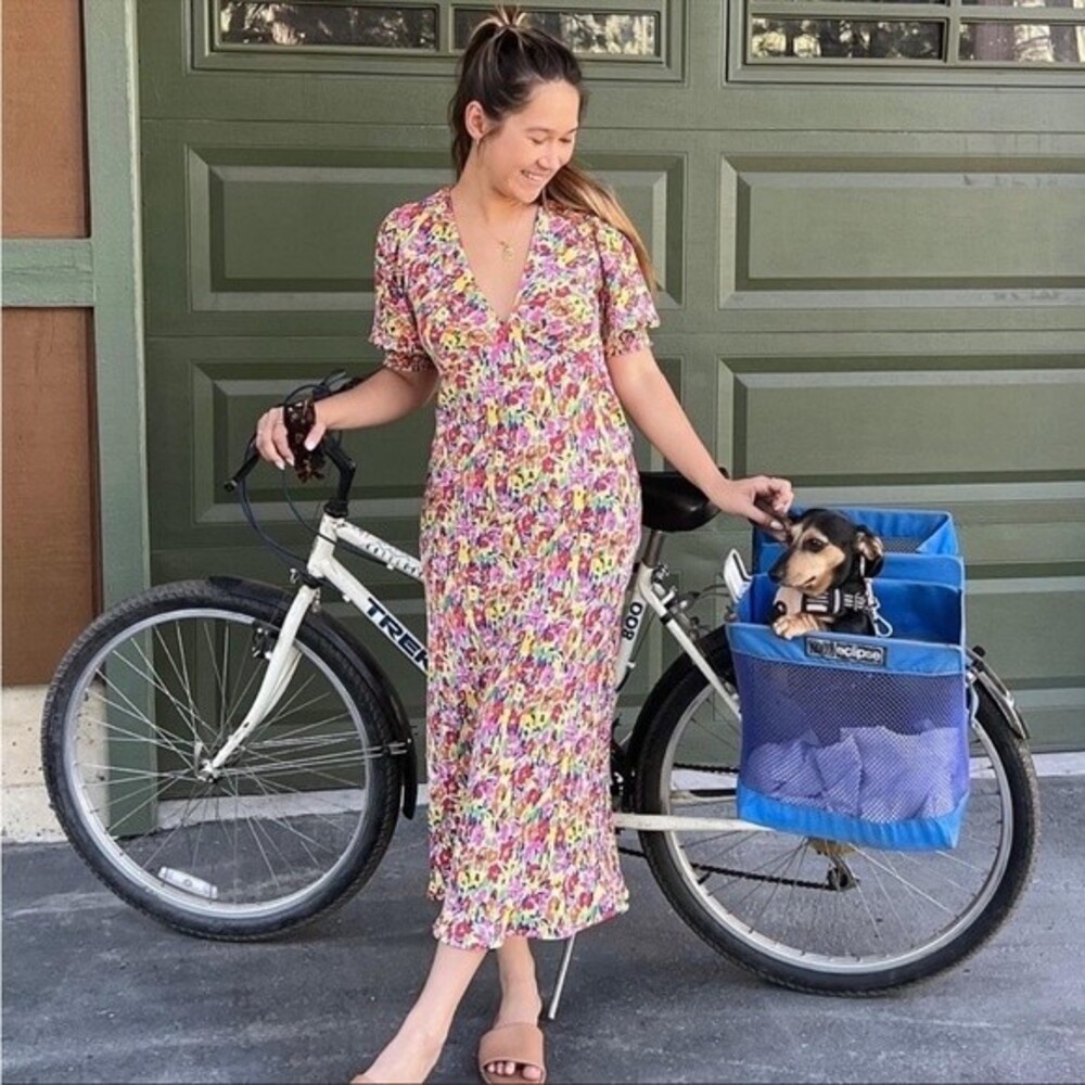 RIXO for Target Pink Multi Floral Puff Sleeve Midi Dress 10 NWT